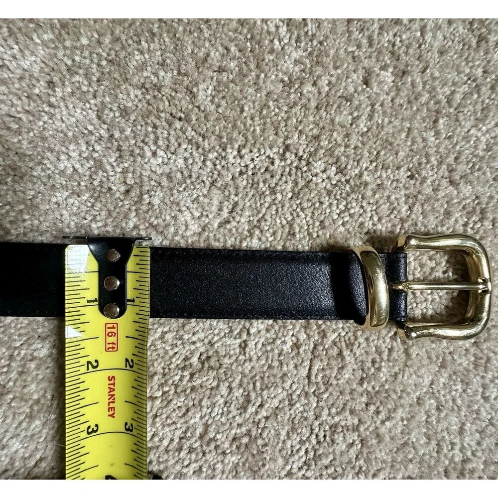Capezio Black Leather Belt Size S/M 35” With Large Gold Buckle Vintage Y2K
